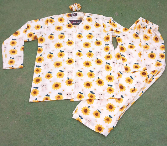 Sunflower Printed Knitted Night Suit