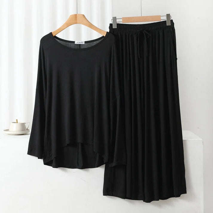 Black Plain Palazo Night Suit