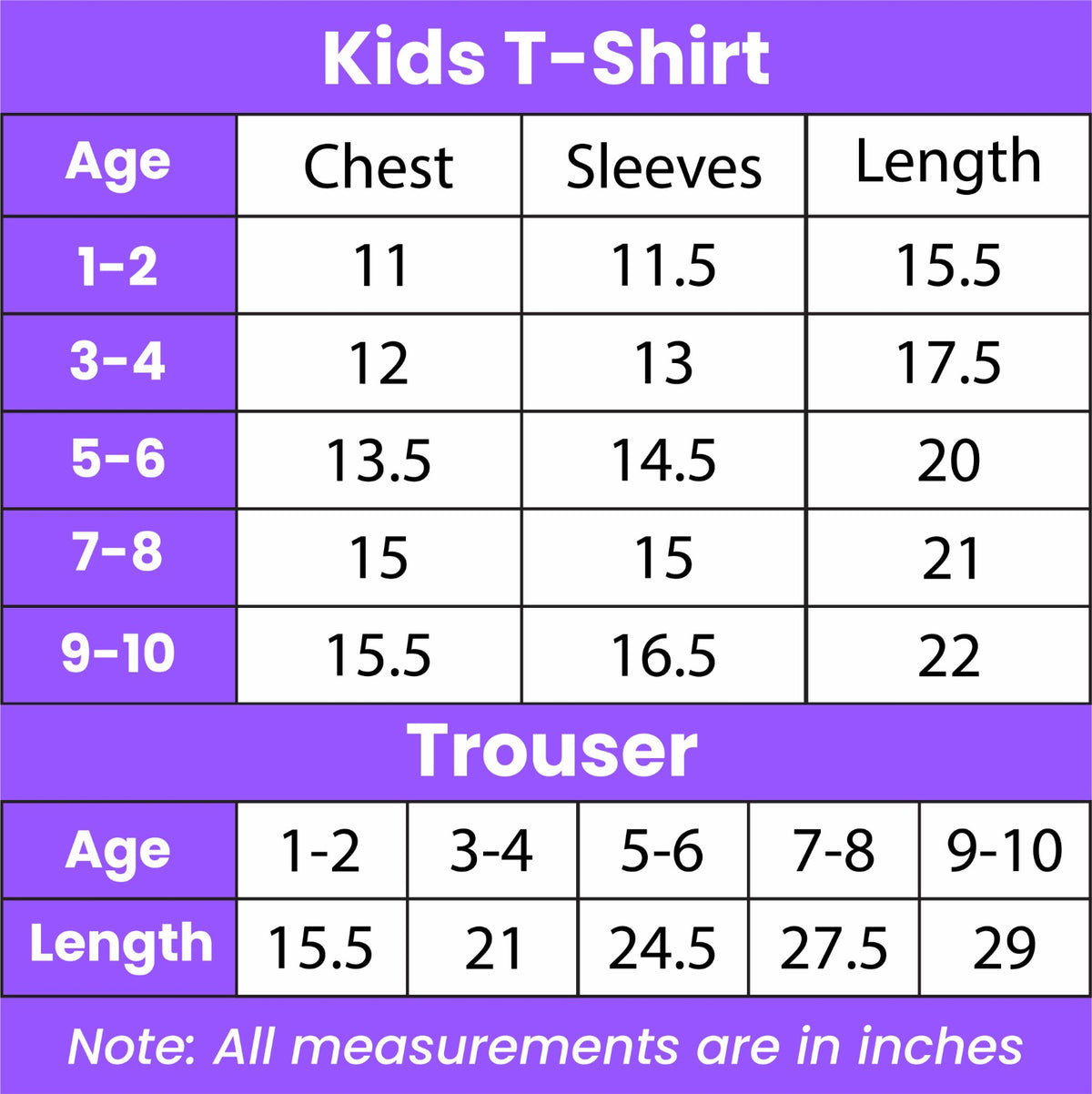 Size chart