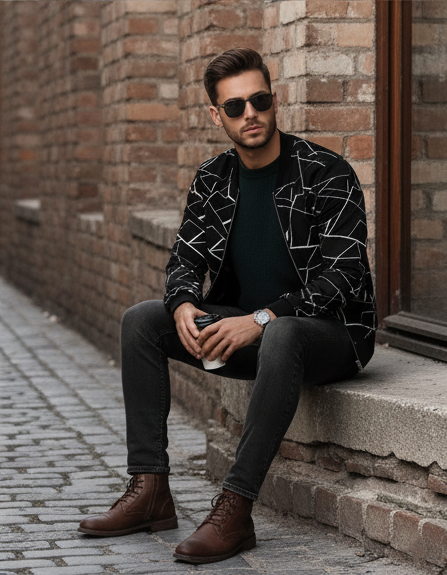 Winter Geo Printed Jacket For Men