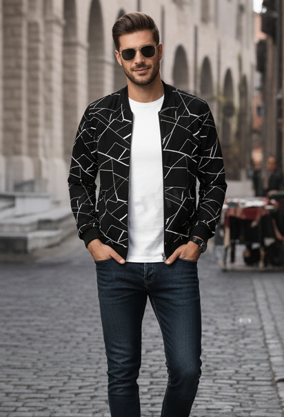 Winter Geo Printed Jacket For Men