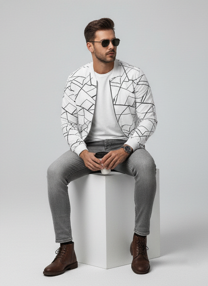 Winter Geo Printed Jacket For Men