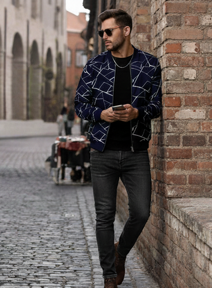 Winter Geo Printed Jacket For Men