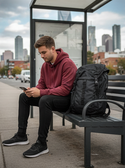 Winter Maroon Black Hoodie For Men