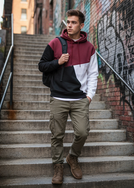 Winter Maroon Black Hoodie For Men