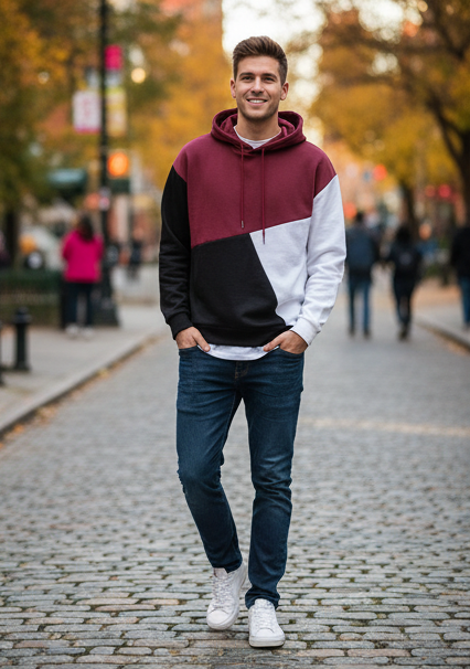 Winter Maroon Black Hoodie For Men