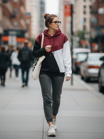 Winter Maroon Black Hoodie For Women