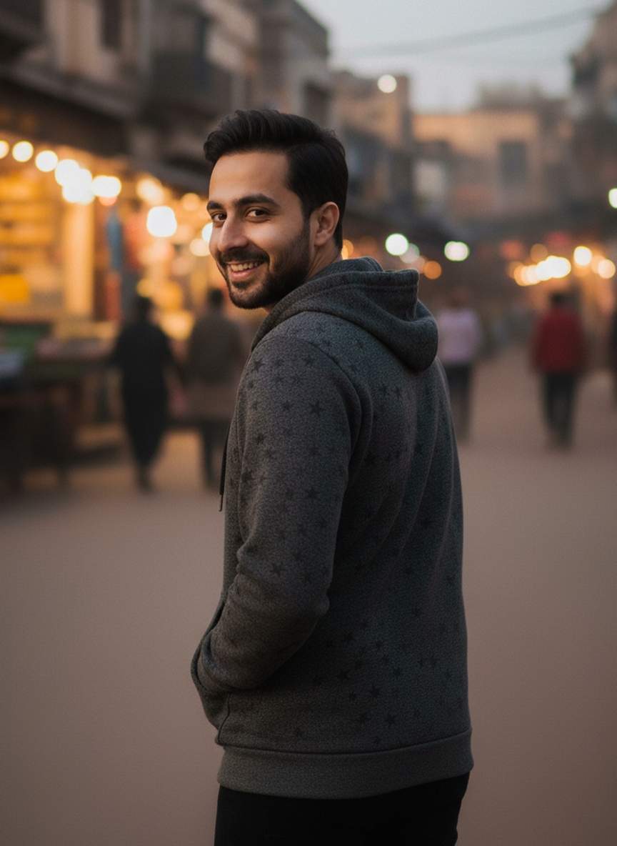 Winter Star Printed Zipper Hoodie For Men