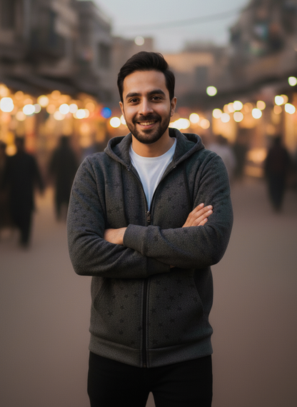 Winter Star Printed Zipper Hoodie For Men