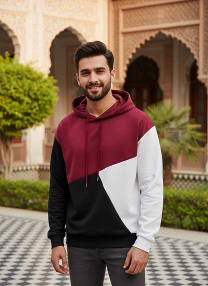 Winter Maroon Black Hoodie For Men