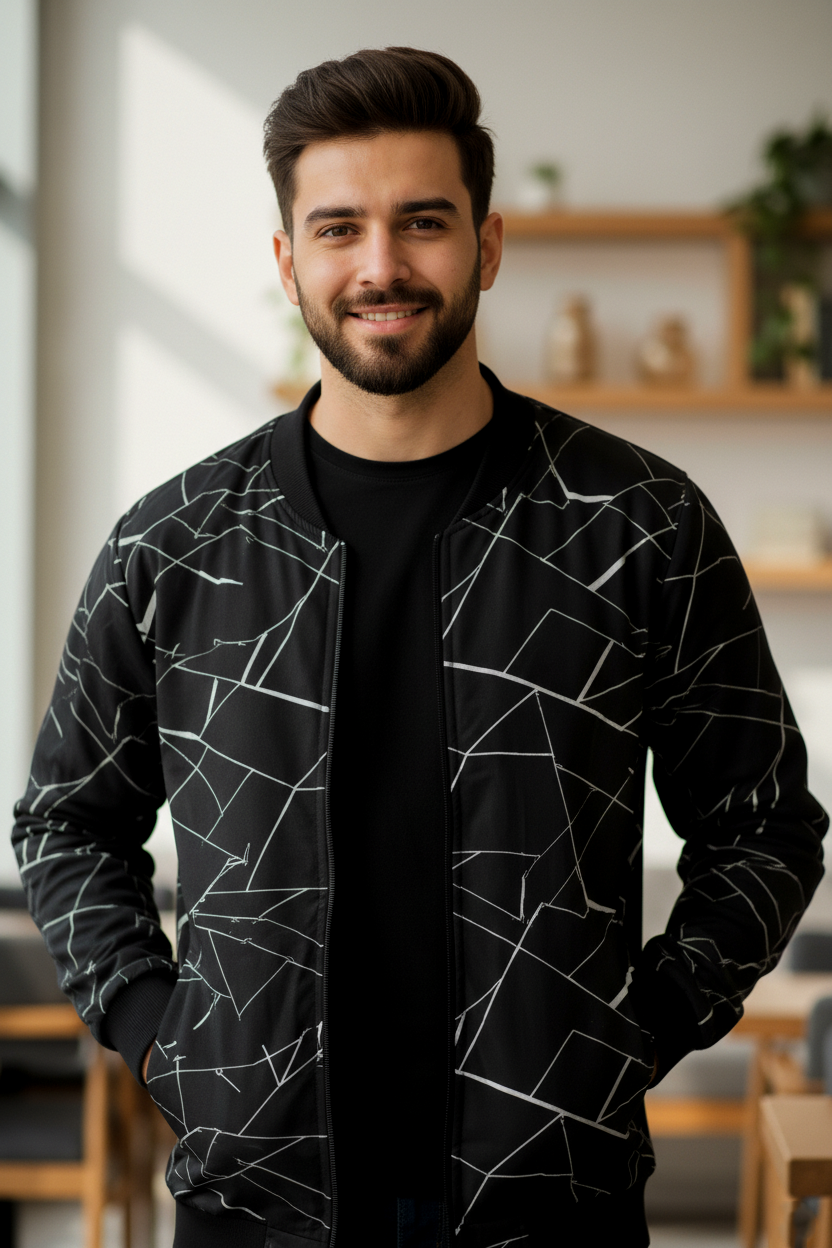 Winter Geo Printed Jacket For Men