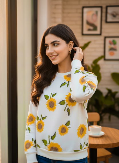 Winter Sunflowers Printed Sweatshirt