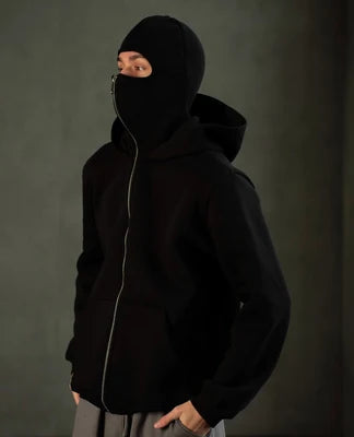 Winter Balaclava Ninja Zipper Hoodie Jacket For Men