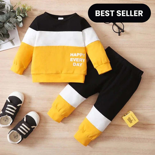 Black & Yellow Panel Happy Everyday Printed Kids Winter Suit (Each)