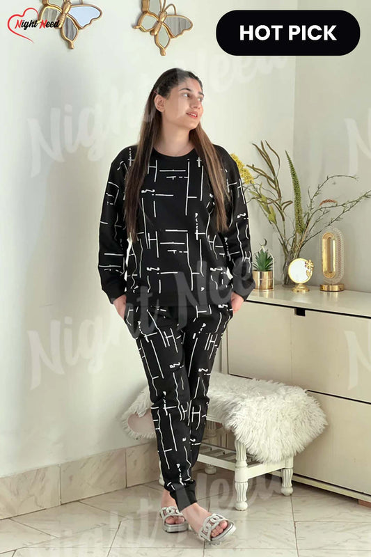 Winter Black Capri Printed Night Suit