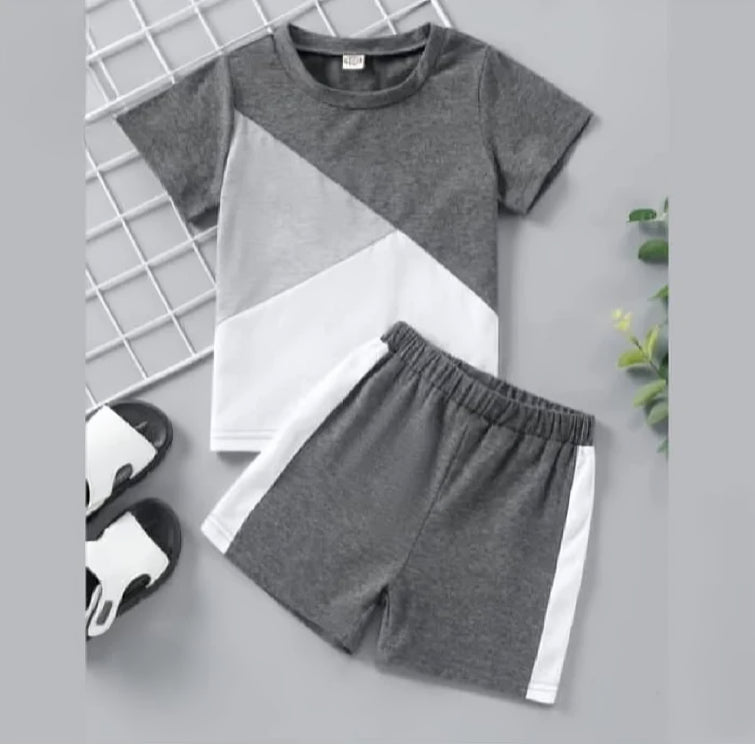 Grey Trapezium Half Sleeve Kids Suit (Each)