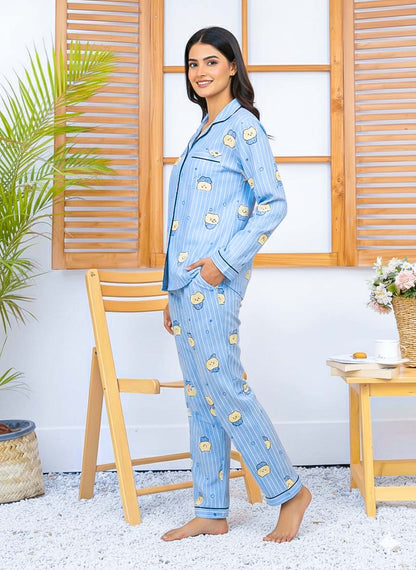 Imported Linen Printed Sky Blue Snow PJ Set-LP1