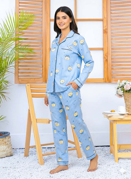 Imported Linen Printed Sky Blue Snow PJ Set-LP1