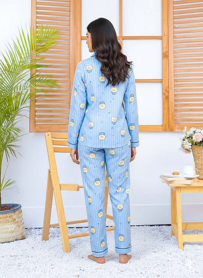 Imported Linen Printed Sky Blue Snow PJ Set-LP1