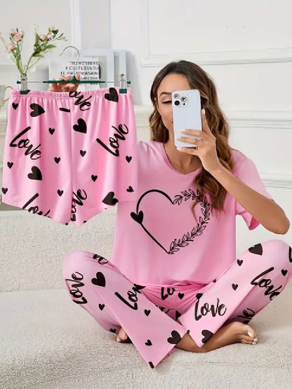 3 Piece Pink Heart Nightwear
