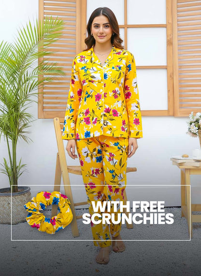 Imported Linen Printed Yellow Honey PJ Set-LP20