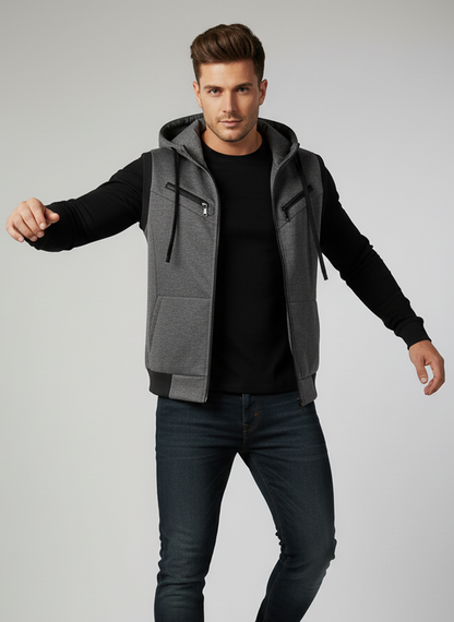 Winter Sleeveless Hooded Zipper For Men