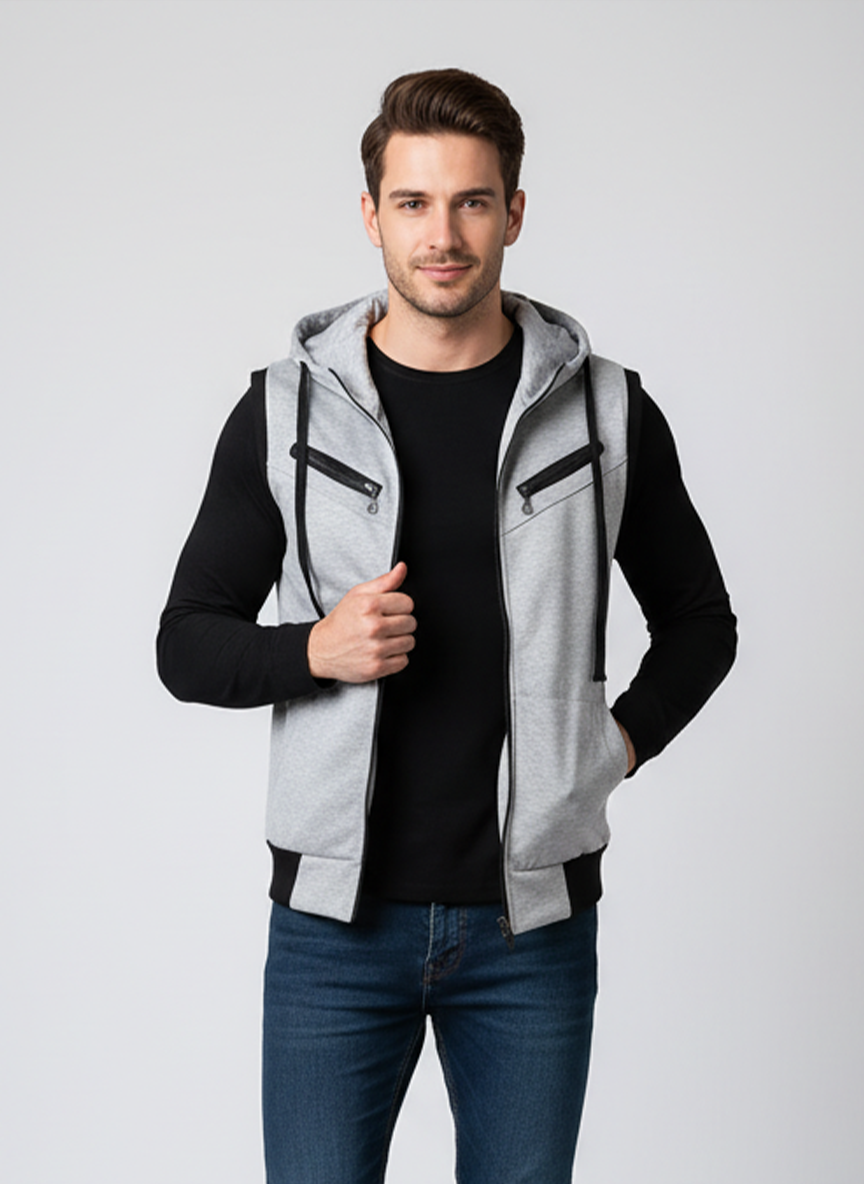 Winter Sleeveless Hooded Zipper For Men