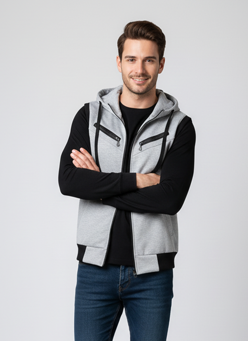 Winter Sleeveless Hooded Zipper For Men