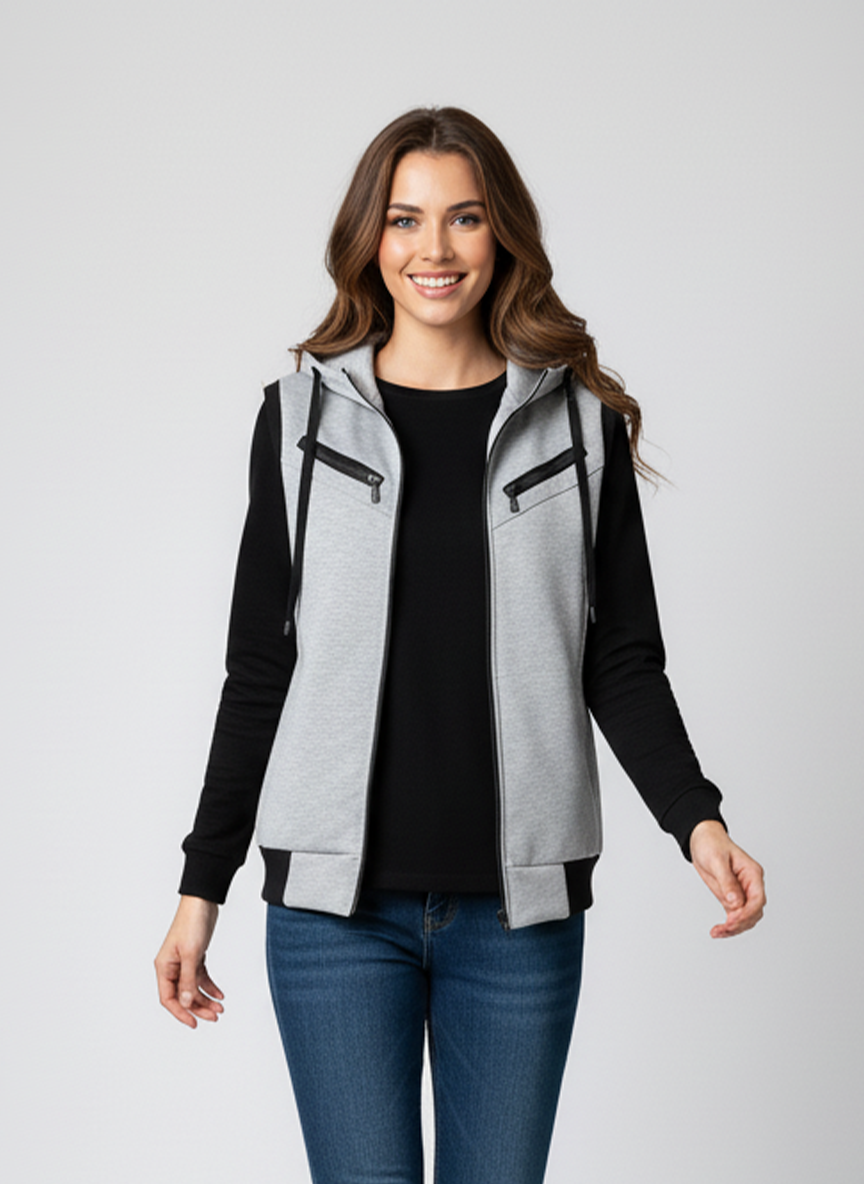 Winter Sleeveless Hooded Zipper For Women