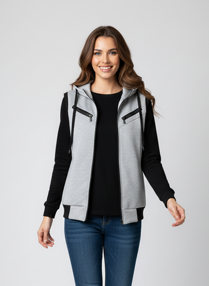 Winter Sleeveless Hooded Zipper For Women