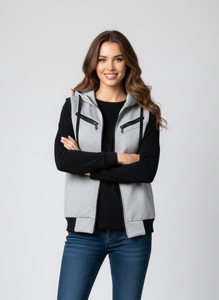 Winter Sleeveless Hooded Zipper For Women