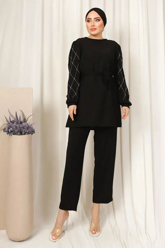 Winter Diamond Printed Long Sleeves 2 PC Co-Ord Set