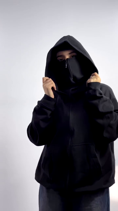 Winter Balaclava Ninja Zipper Hoodie Jacket For Women