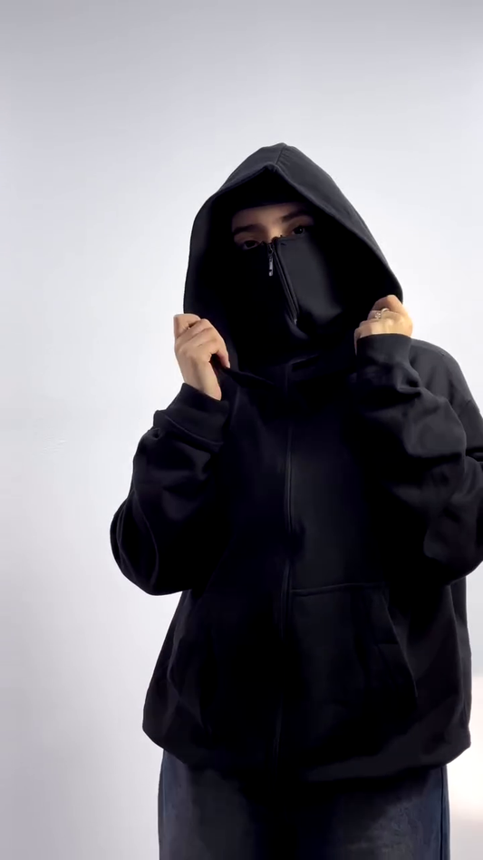 Winter Balaclava Ninja Zipper Hoodie Jacket For Women